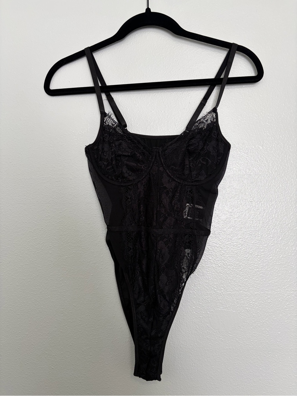 SHEIN Black Lace Mesh Underwire Teddy Bodysuit Lingerie – Size Small